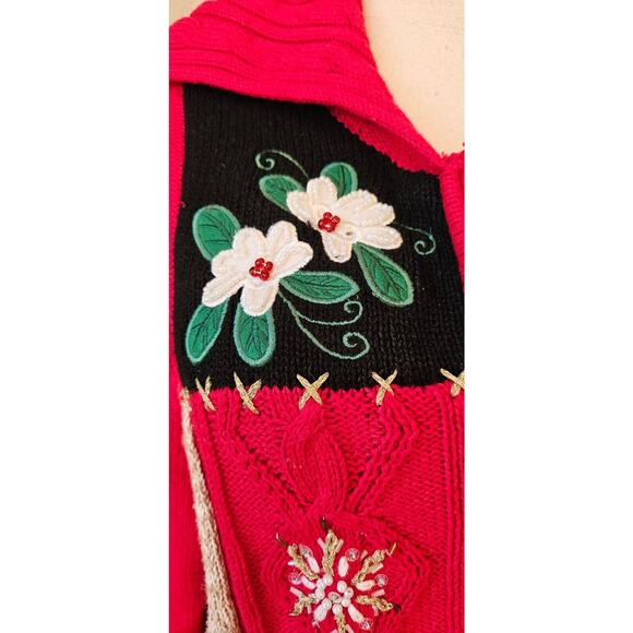 Vintage Heirloom Collectibles Christmas Cardigan Sweater Poinsetta Grandma L Pet - Picture 2 of 7